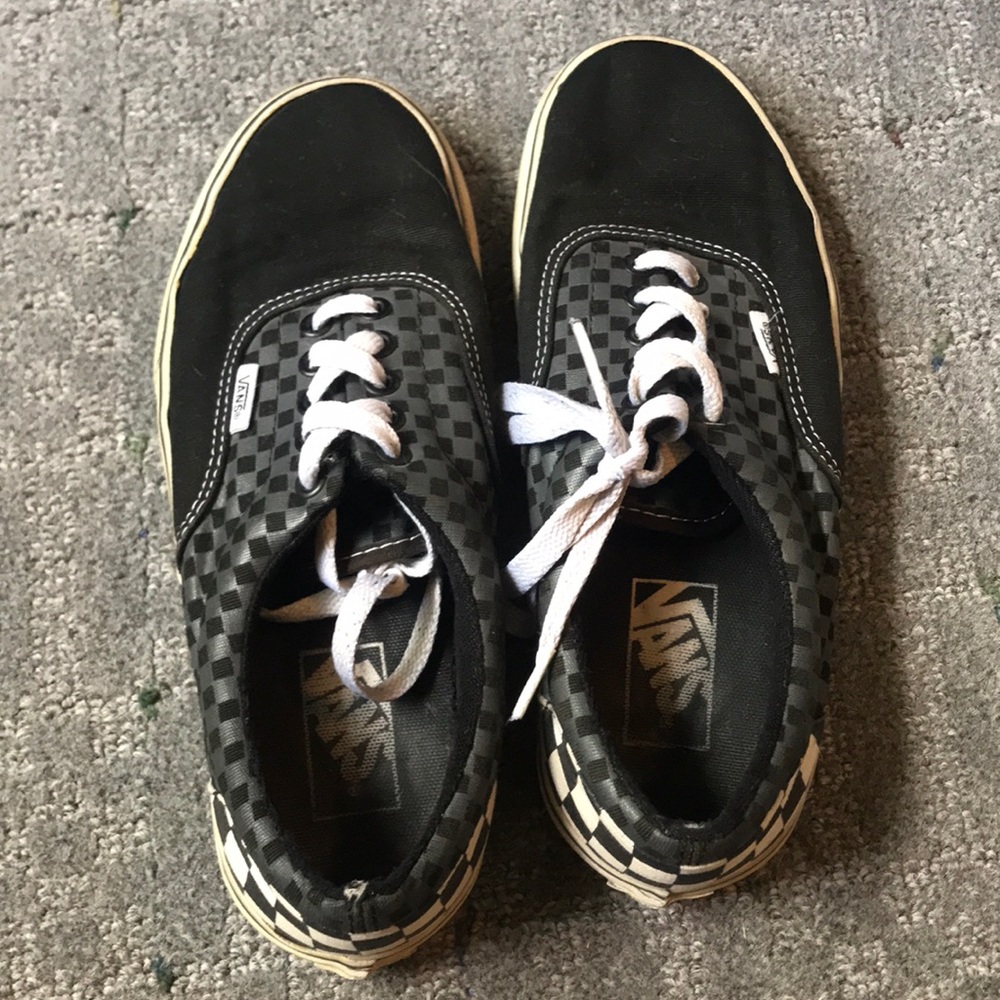 Gray, black, and white checker board vans